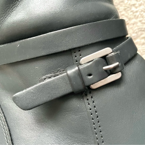 ECCO Tall Gray Leather Heeled Boots Ankle Strap Side Zip | EU 39 US 8.5 - Picture 3 of 11